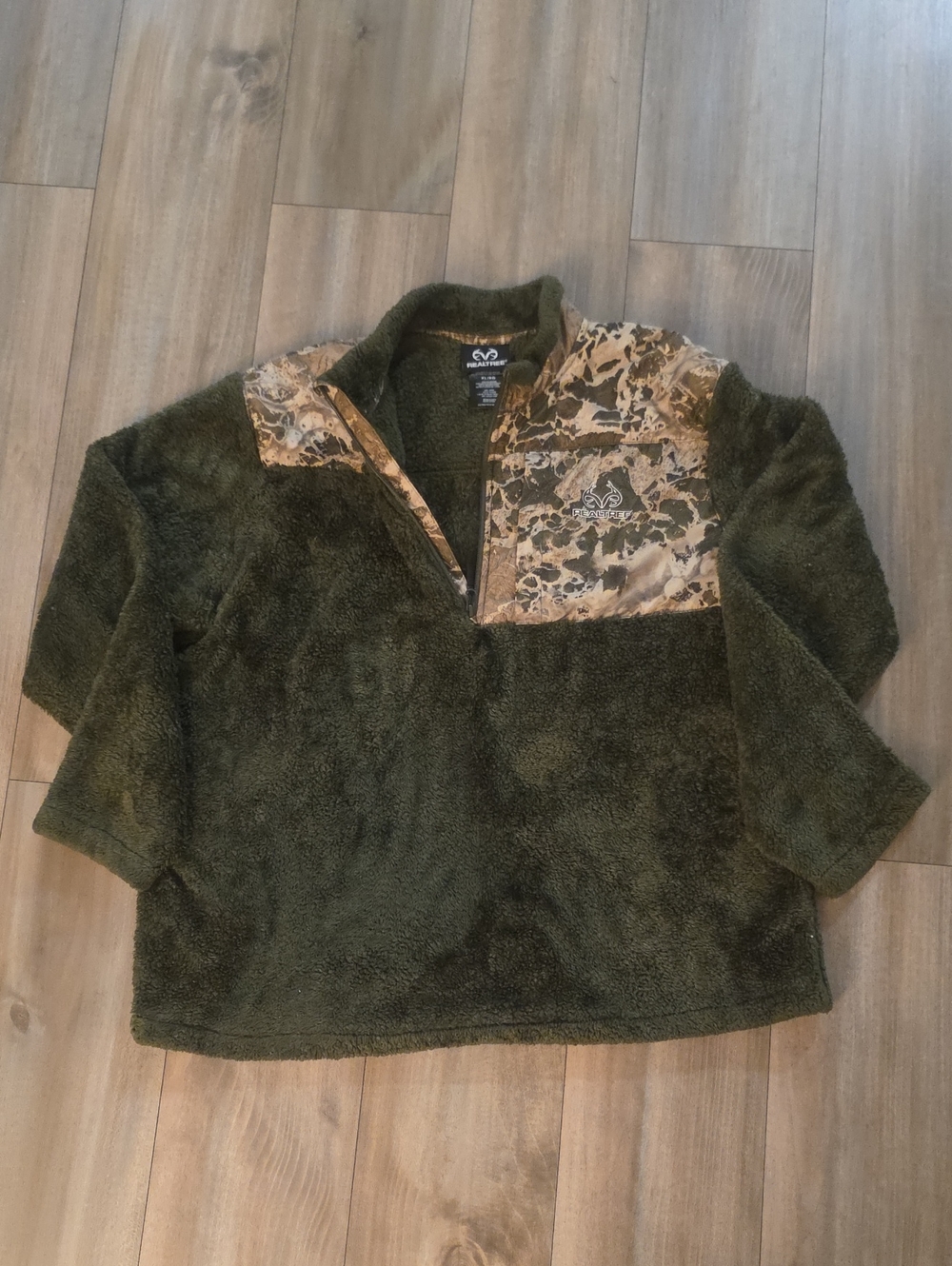 Realtree Olive Green Sherpa Pullover with Camo Yoke
